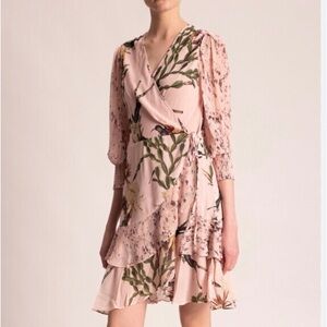 ALL SAINTS NWT ARI NOLINA MINI WRAP DRESS IN CLAY PINK